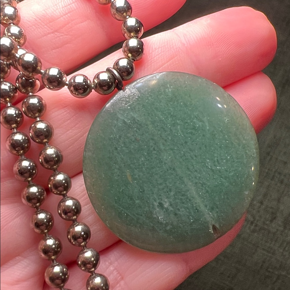 Southwestern Silver Ball Chain Long Necklace Jade Green Stone? Pendant - Picture 3 of 4
